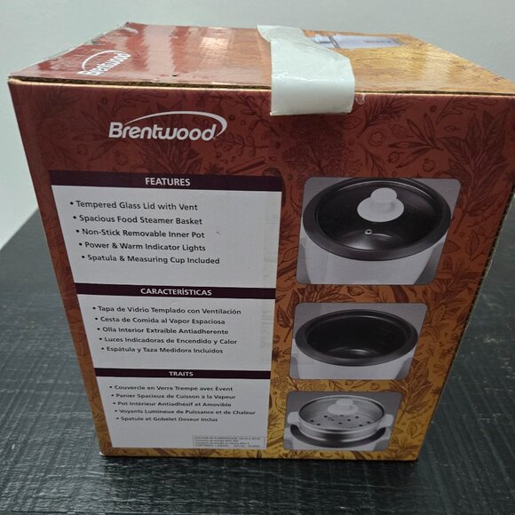 BRENTWOOD 5 CUP RICE COOKER WITH STEAMER WHITE | TS-600S - Picture 2 of 4